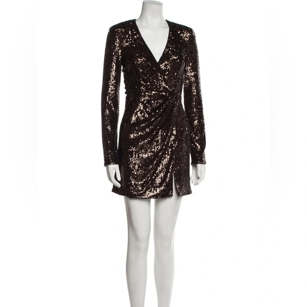 Jonathan Simkhai - Brown Monty Wrap Sequined Mini Dress - Picture 3 of 16